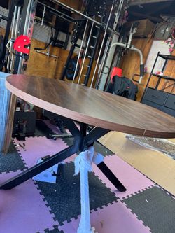 Round Dining Table with Black Metal Base