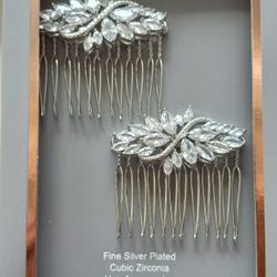 Fine Silver Plated CZ Hair Combs