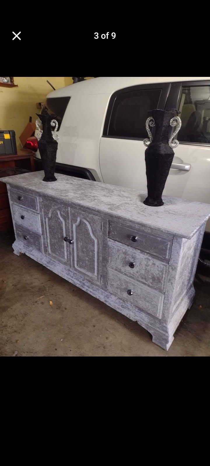 Gray Velvet Dresser And Matching Nightstands 