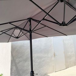 (Brand New) $95 Large 15 FT Double Sided Umbrella Outdoor Patio, Gray/Red color (Weight base not included)