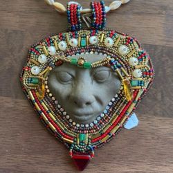 ONE OF A KIND Hand Beaded Pendant 4"x3"