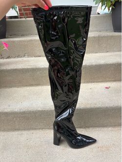 ZARA thigh high latex 4in boots