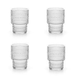 Beaded Hobnail Drinking Glasses - 7 oz Stackable Tumblers, Set of 4, New - BHDG