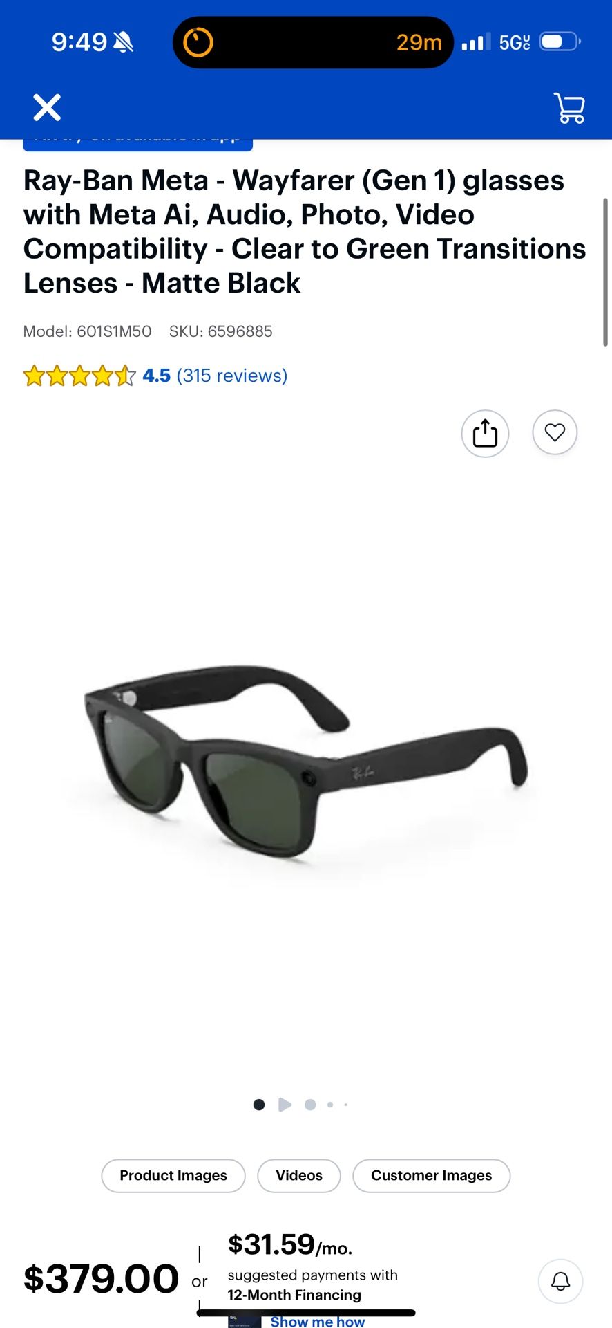 Meta Transition Glasses With Receipt Gen 1