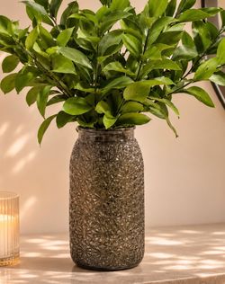 Smoky Gray Glass Vase – Textured Decorative Vase