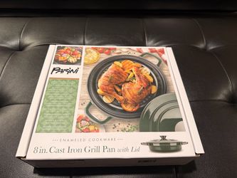 NEW Parini 8” Enameled Cast Iron Grill Pan w/ Lid – Green