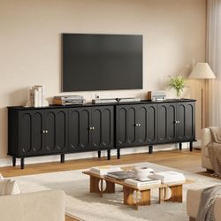 59" Curved Sideboard Cabinet with Storage Adjustable Shelf Walnut