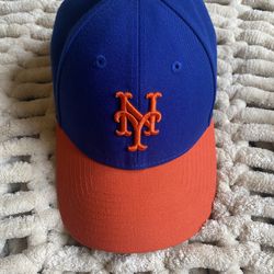 New York Mets Cap, New Era Adjustable Hat, Royal Blue Crown, Orange Brim