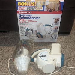 Presto Proffessional Salad Shooter plus. Attachments are unused. Box is damaged. See pics!