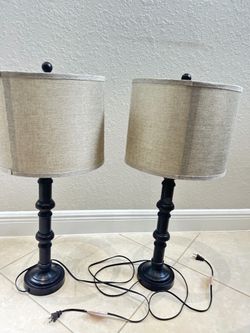 2 matching Wooden Candlestick Lamps