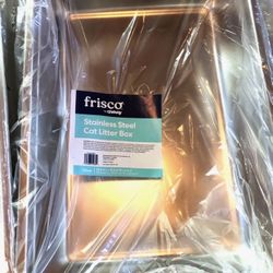 Brand NEW (3) Frisco Stainless Steel, High Sided, Cat Litter Boxes