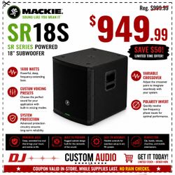 Mackie SR Series SR18S Powered 18" Subwoofer 1600 Watts Variable Crossover 🚨 Payment Options Available 🚨 No Credit Needed 🚨