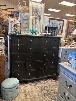 Newly Refinished Large Black 15 Drawer Dresser