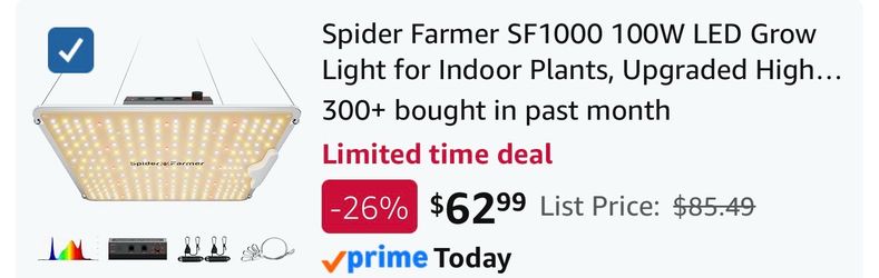 Spider Farmer SF1000 100W LED Grow Light. Ashlan & Fowler. FCFS.