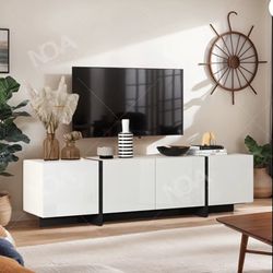 Brand new high gloss modern white and black 70” TV stand, entertainment center, or console table