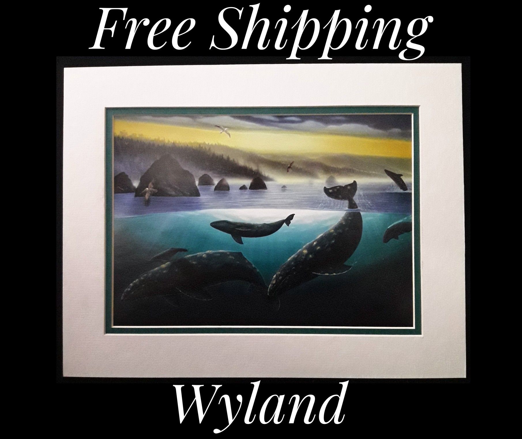 Wyland, "California Coastline" 11" x 14" Fine Art Calender Print. Mounted on Acid Free Foam Core. Double Matted on Acid Free Matt Board