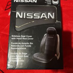 Nissan Synthetic Leather Sideless Car Truck 2 Front Seat Covers Headrest Covers
