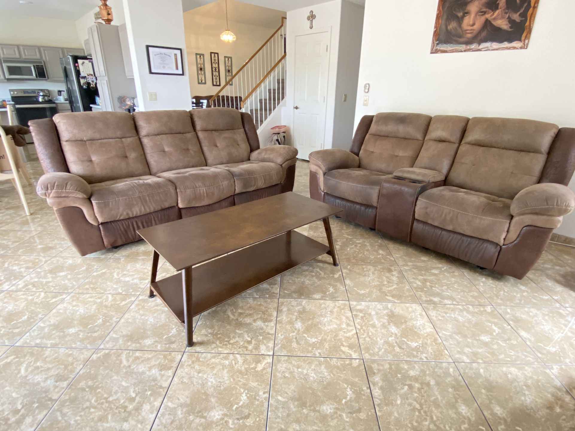 Brown Suede Couch Reclining Set