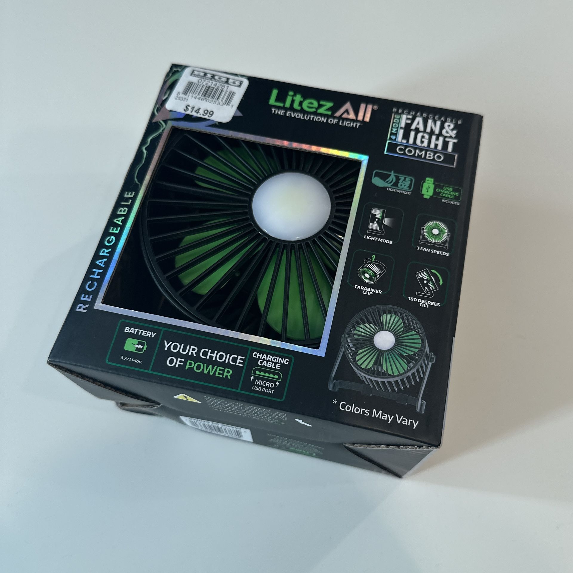 Litezall Rechargeable 4 Mode Fan And Light Combo