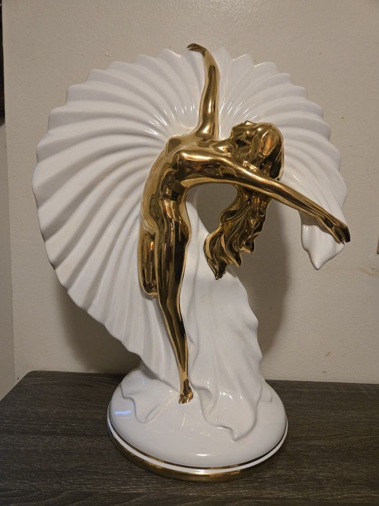 Italian Porcelain Lady Figurine with 24K Gold Accents