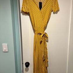 NWT Maxi Wrap Dress Polka Dot V Neck Ruffle High Split Short Sleeve Dresses