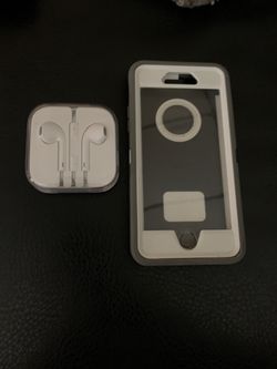 iPhone 6s otter box cover slightly used and brand new headset for iPhone unused .