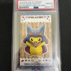Japanese Pokemon Poncho Wearing Pikachu MC Business Card Lucario PSA 10 Slab