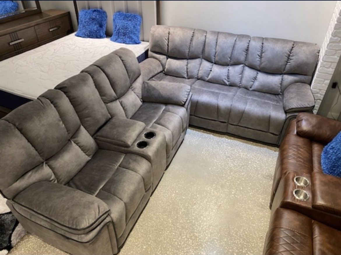 NEW COMFY GRAY RECLINING BARCELONA SOFA LOVESEAT SET ON SALE NOW ONLY $999! SAME DAY DELIVERY 🚚. NO CREDIT NEEDED FINANCE AVAILABLE ☎️💰