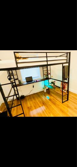 Black Metal Loft Bed with Desk