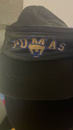 Sports caps black leather cap zipper “Fanny pack “pocket on front of the crown