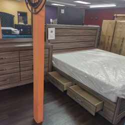 Four Piece Eastern King Bedroom Set King Bed Frame Dresser Mirror And Nightstand