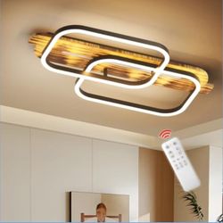 TOZING FMLMD1970YHMMG 24.4 IN. RUSTIC MODERN DIMMABLE INTEGRATED LED RETRO BLACK GEOMETRIC SHAPE FLUSH MOUNT CEILING LIGHT WITH REMOTE CONTROL