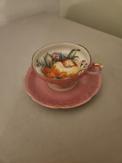 VINTAGE FLORAL PINK TEACUP W/SAUCER