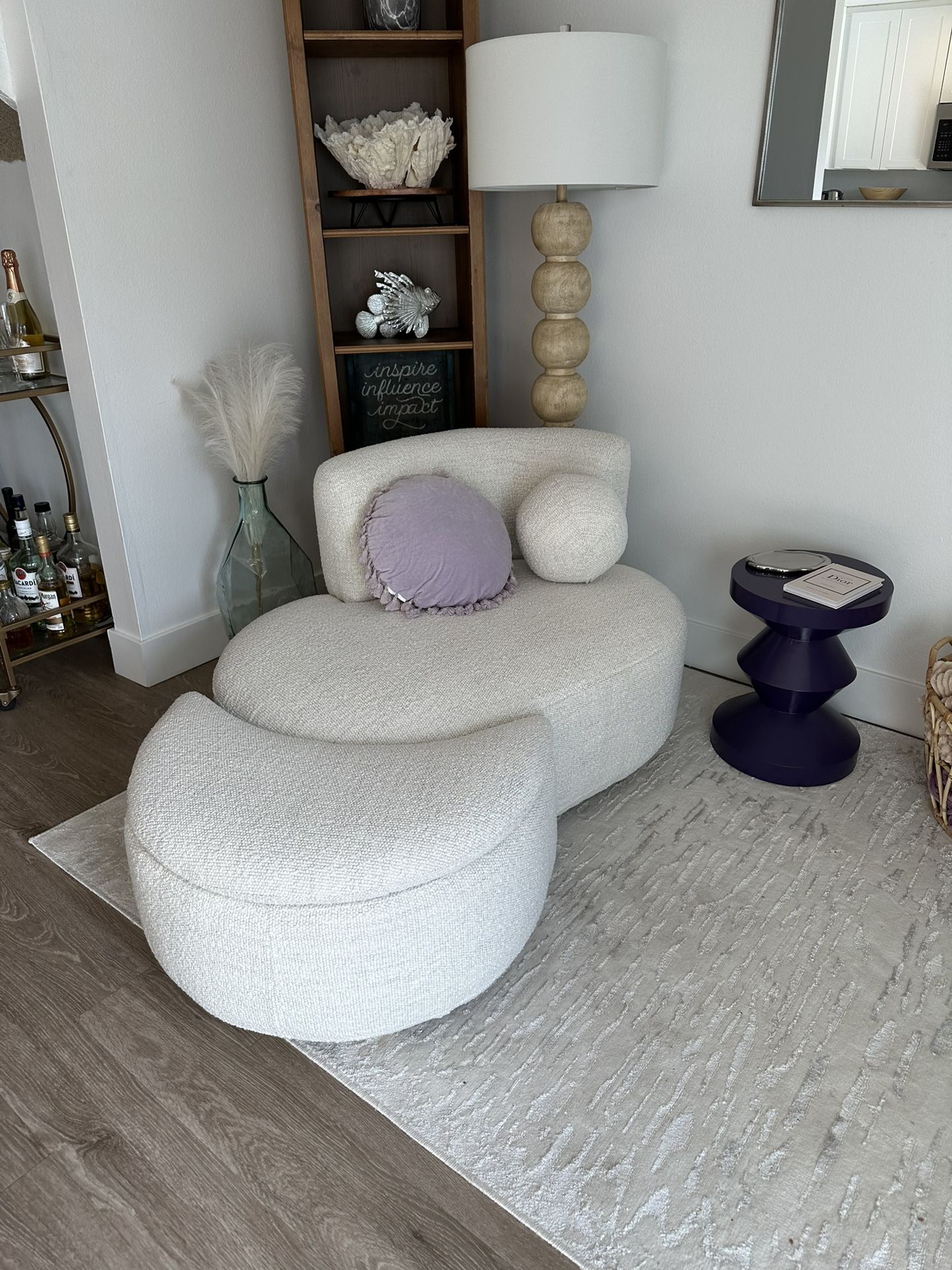 Modern Boucle Chaise & Storage Ottoman (Loveseat)