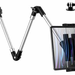 YOOZ Metal Long Arm Tablet Wall Mount Holder [Aluminum Arm 37"] Adjustable Wall Tablet Stand with Foldable Arm for iPad Pro Air Mini, Galaxy Tab, Surf
