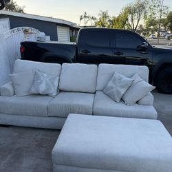 Light Gray Living Spaces Sofa + Oversized Ottoman — $750 OBO 