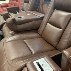 💫 Brand New💫 Mahogany Brown Real Leather Power Reclining Sofa With Adjustable Headrest☄️ Financing Options💰 Delivery Available👍