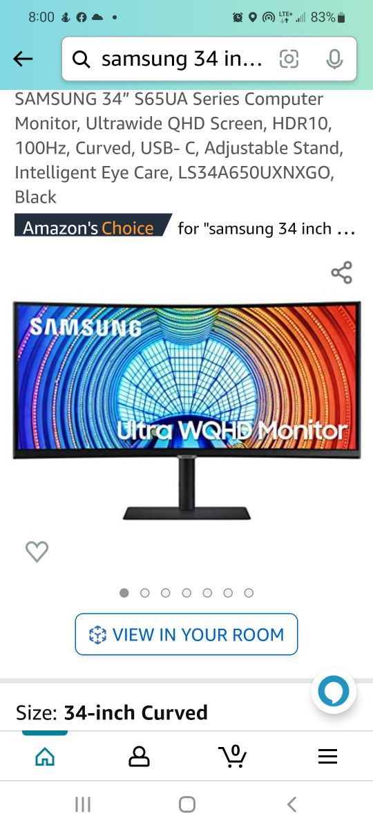 Samsung Gaming Monitor Ultrawide Cuved QHD 34"
