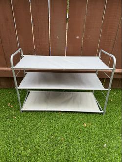 3-Tier Metal and Fabric Shoe Rack