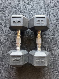 25 lb Rubber Hex Dumbbells — Pair (50 lbs Total)