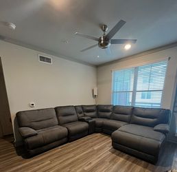 Large Charcoal Gray Reclining Sectional w/ Chaise & Console