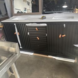 VOUA 72-in Black Double Sink Bathroom Vanity with White Ceramic Top