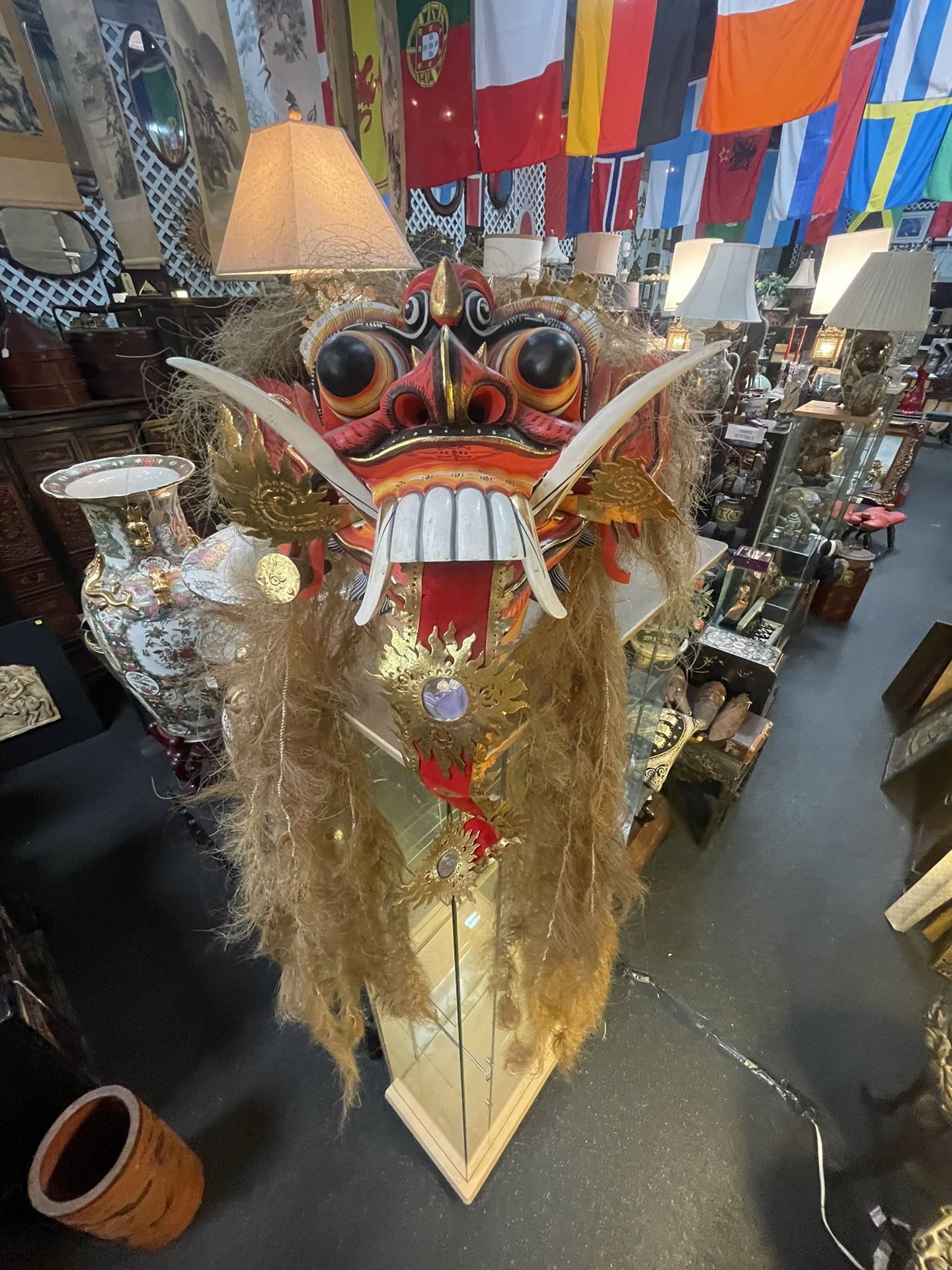 Vintage Rangda Barong Balinese Indonesian Wooden Mask - Original Horse Hair