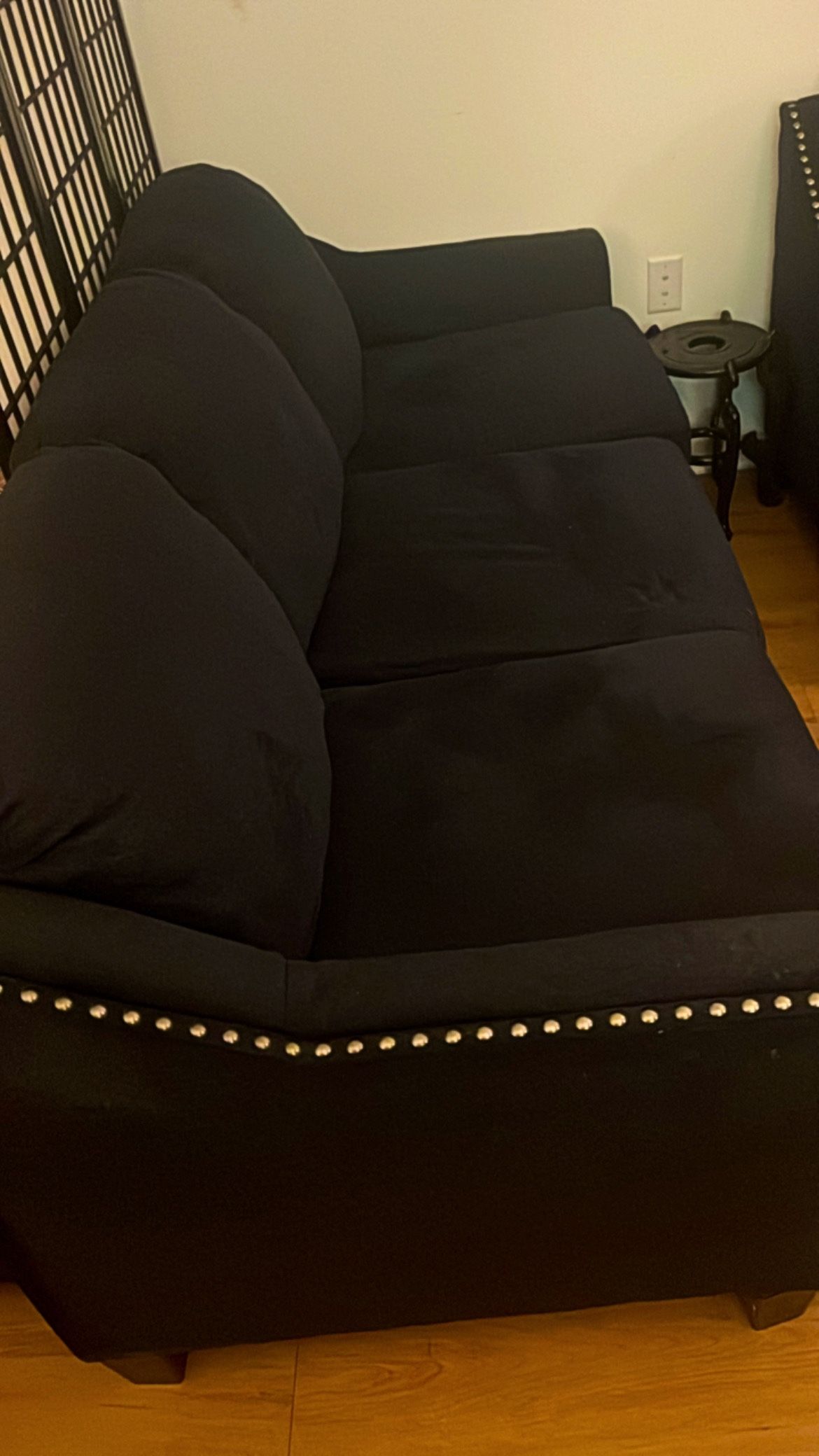 Beautiful Deep Blue Sofa’s With Silver Studs By Raymour And Flanigan
