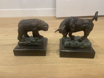 Book Ends Cast Iron With Marble Base