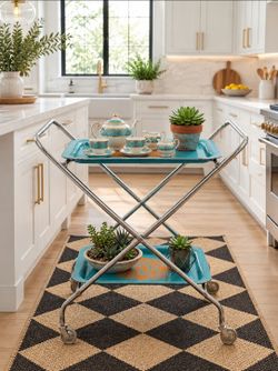 **DELIVERY AVAILABLE** Vintage 1950s Mid-Century Metal Folding Utility Cart - Atomic Turquoise