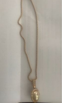 Gold Tone Rope Chain Necklace Oval White Pearl Charm Pendant two colors