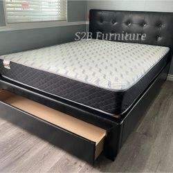 Queen Black Platform Bed With Ortho Mattress Included!!
