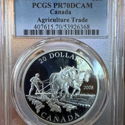 2008 Canada $20 Agriculture Trade – PCGS PR70DCAM – Perfect Proof – Silver Coin