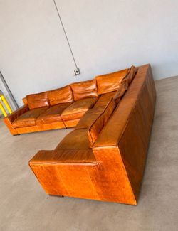Restoration Hardware Sectional Leather Caramel Sofa